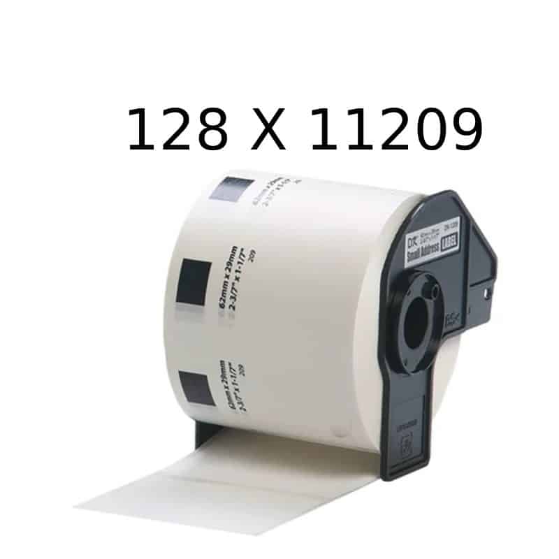128 stk DK11209 adresseetiketter 800 pr rulle ialt 102.400 stk – 29 x 62mm – Kompatibel Brother – DK11209