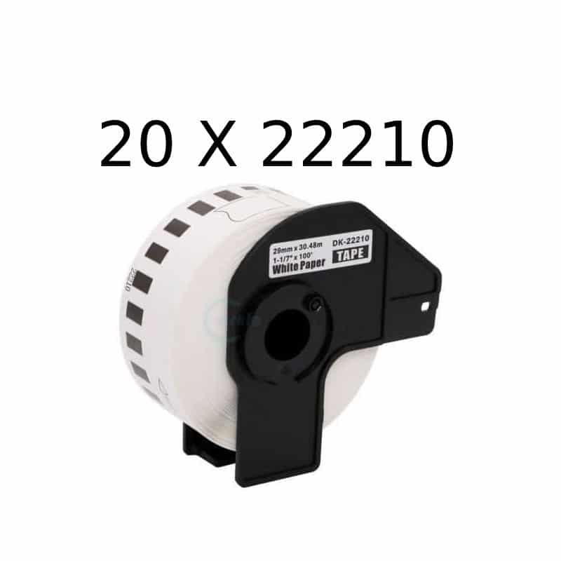 20 stk DK22210 rulle etiketter – 2.9cm x 30.5m – Kompatibel Brother – DK22210