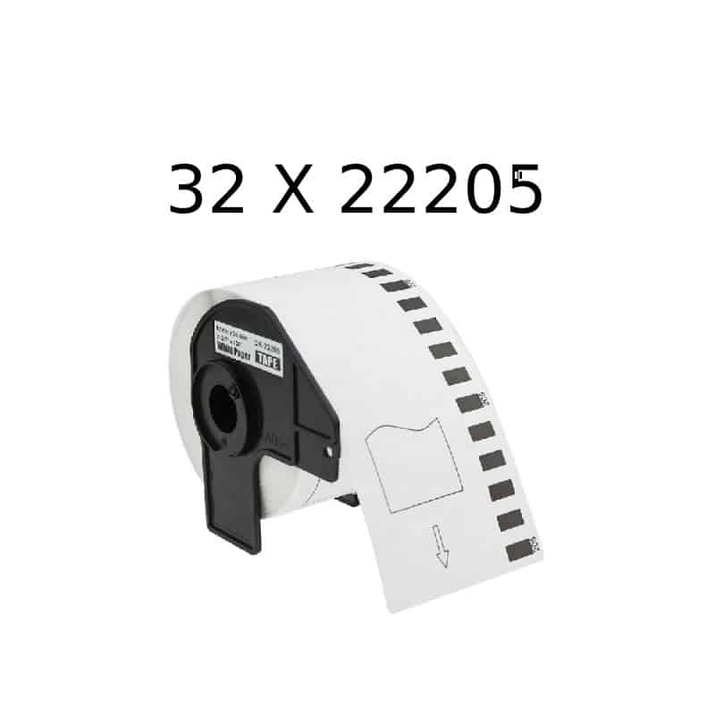 32 stk DK22205 rulle termokopieringspapir – 6.2cm x 30.5m – Kompatibel Brother – DK22205