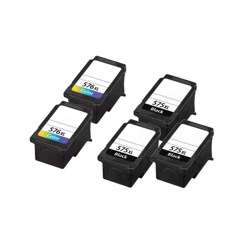Rabat Sæt! Canon PG-575XL / CL-576XL – 3 x Sort + 2 x Farve – Kompatibel – PG-575XL – 71 ml | Stor Kapacitet & Maksimal Besparelse