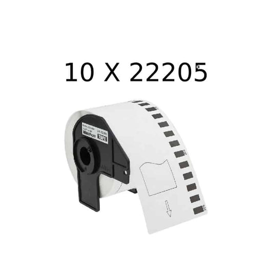 10 stk DK22205 rulle termokopieringspapir – 6.2cm x 30.5m – Kompatibel Brother – DK22205