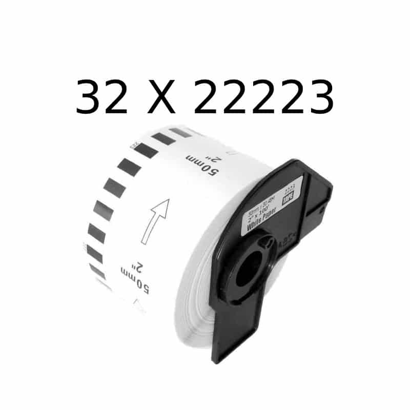 32 stk DK22223 rulle kontinuerlige papir etiketter – 5cm x 30,5m – Kompatibel Brother – DK22223