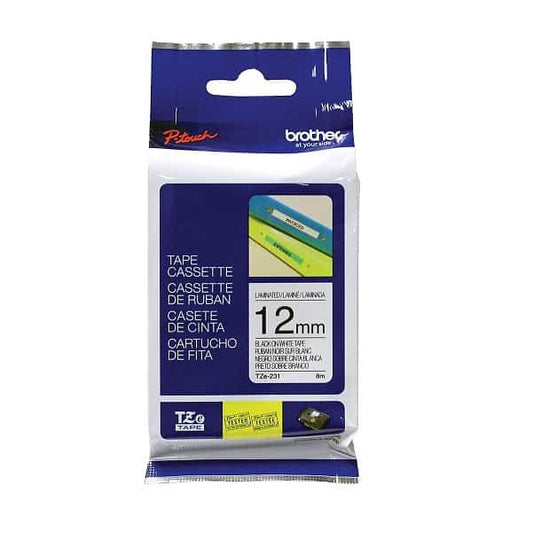 TZe231 Tape Sort Tekst på Hvid – 12 mm x 8 m – Kompatibel – Brother TZe231 | Skarp Udskrivning & Pålidelig Kvalitet