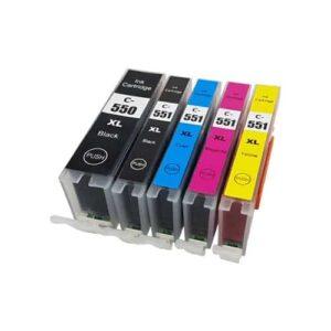 Canon PGI-550XL / CLI-551XL – 5 Farver PBK-BK-C-M-Y – Kompatibel – PGI-550XL – 77 ml | Høj Kvalitet & Skarpe Farver