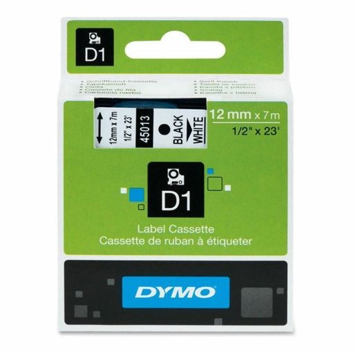 Dymo 45013 D1 Standardtape Sort på Hvid – 12mm x 7m – Original | Ægte Dymo Kvalitet & Holdbare Etiketter