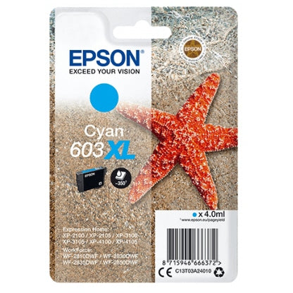 Epson 603XL Cyan Blækpatron 4 ml – Original – C13T03A24010 | Levende Farver & Professionelle Resultater