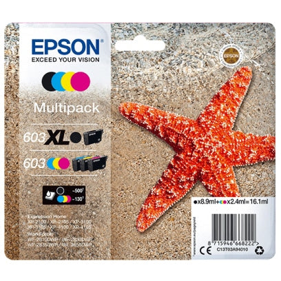 Multi Pack! Epson 603XL BK-C-M-Y Blækpatron 20,9 ml – Original – C13T03A64010 | Komplet Sæt & Professionel Kvalitet